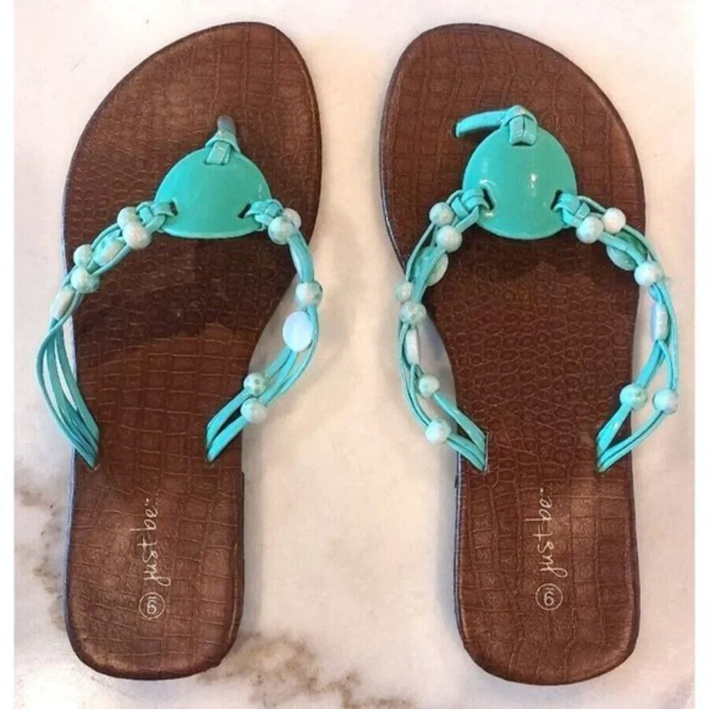 Just‎ Be Beachy Beaded Sandals Turquoise Flat Size 9